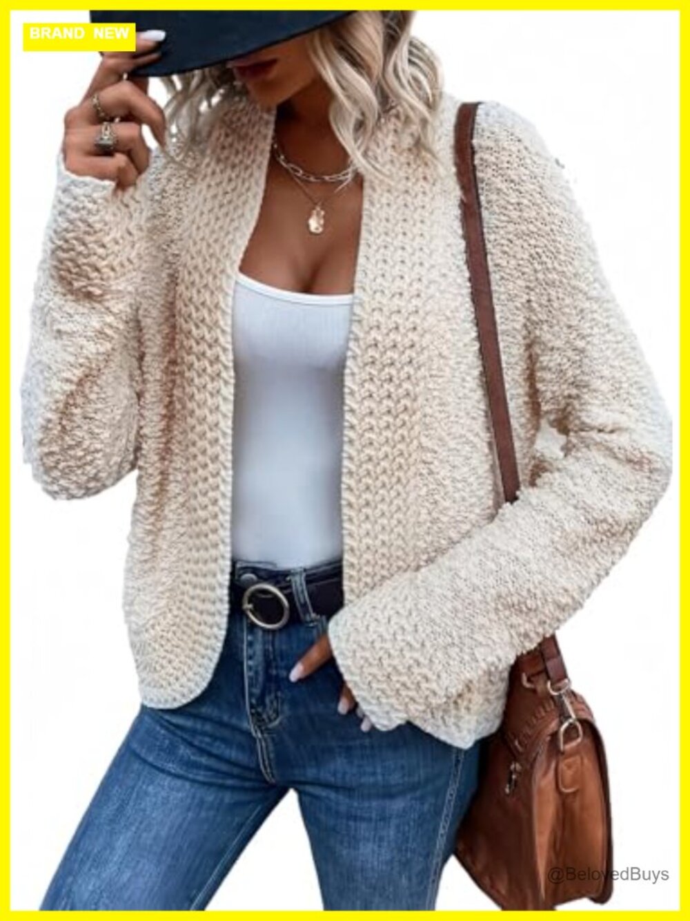 Women's Chunky Knit Open Front Cardigan Sweater Long Sleeve Loose Fit